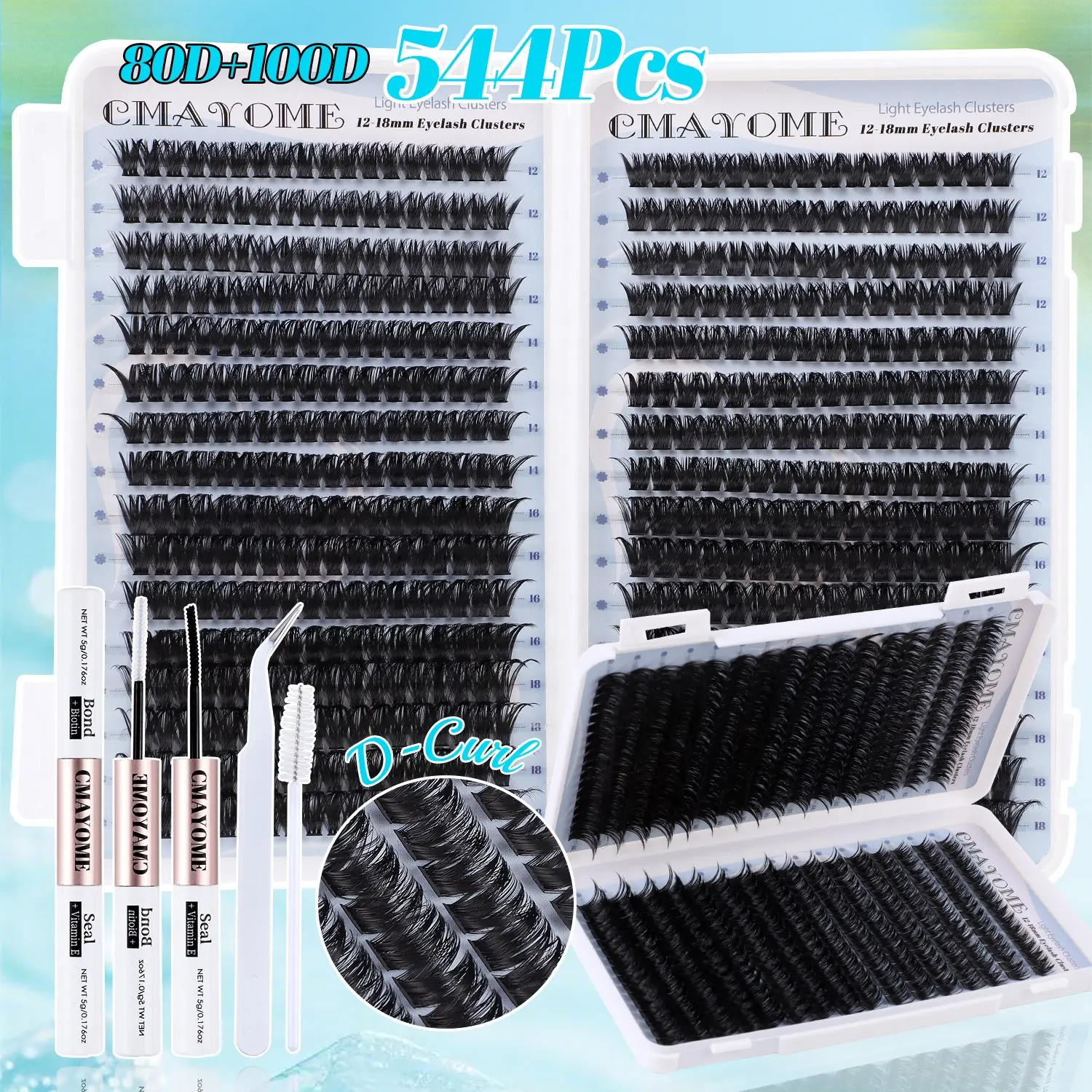 640/608/544 Clusters Thick Individual Lash Kit, Mixed Lash Clusters Volume Eyelashes, 10D-150D Mix Density, w/ Glue & Tools, 12-18mm Mix Lengths, Natural Curl, DIY Lash Set, For Daily, Outdoor, Dates, Festivals, Eyelash Extensions
