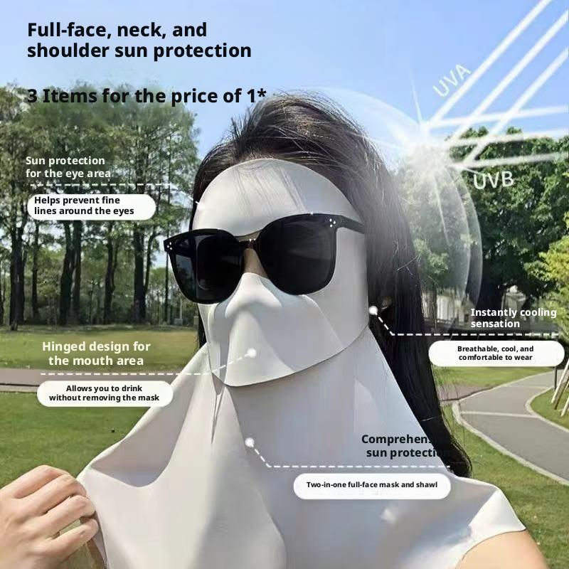 2026 New Model: Women's High-Style Sun Protection Mask with UV Protection, Neck Guard, and Water-Drinking Feature, Made of Ice Silk for Summer, Full-Face Mask