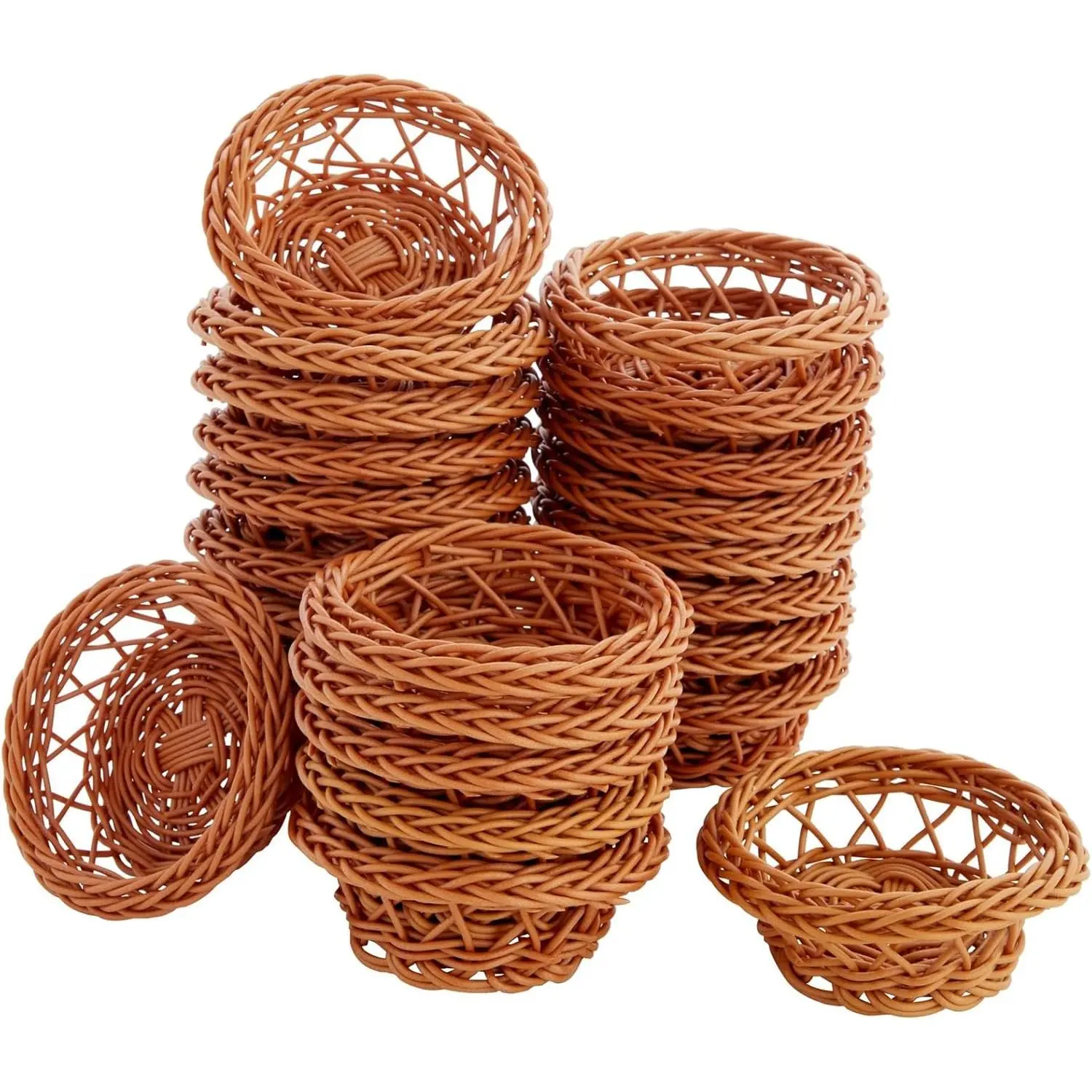 Mini Woven Basket Set - 3.1 x 1.2 in, Rustic Brown, 24-Pack - Bulk Mini Woven Baskets for Favors & Crafts