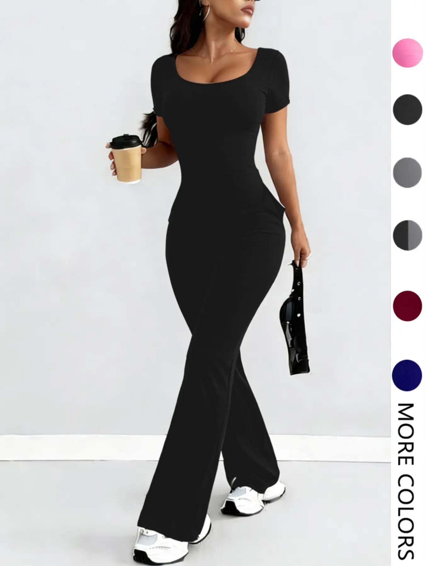 Women's Short Sleeve Long Pants Jumpsuit, Casual Coveralls, Solid Color High Waist Comfortable with Pockets, Casual Loose Fit for All Seasons