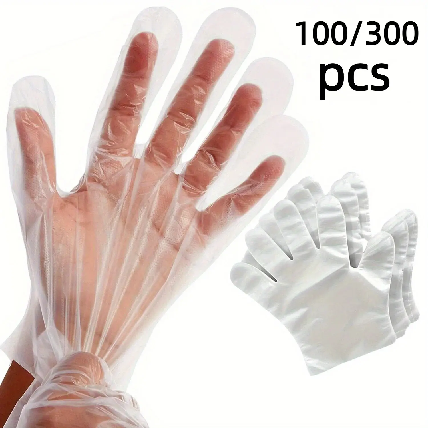 Disposable Poly Plastic Gloves, Food Grade Plastic, Polyethylene Material, for Cooking Food Preparation and Service, 100/300pcs Pack, Non-Toxic, Clear, Hygiene, Ideal for Kitchen Use, Plastic Gloves For Food Handling
