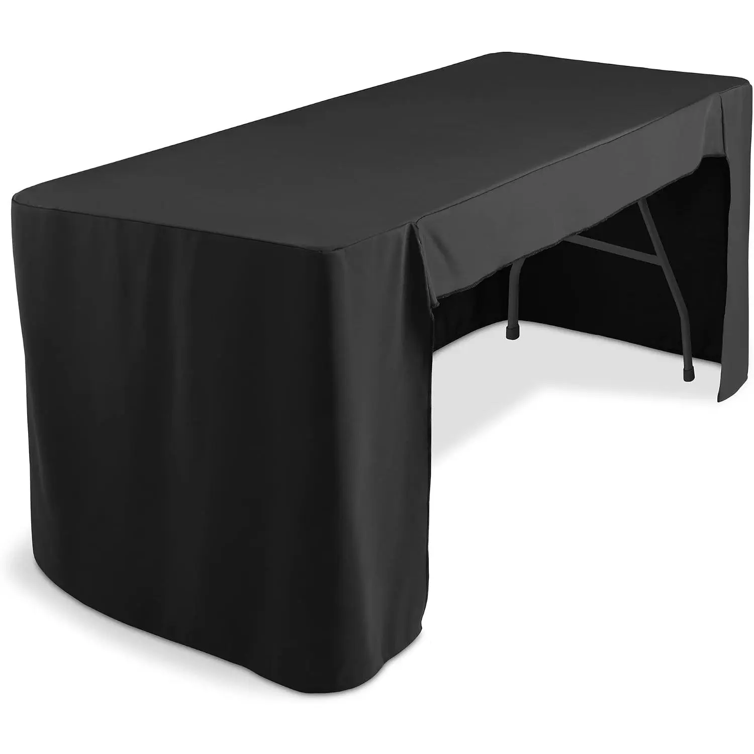 Premium 6' Trade Show Table Cover - Open Back Fitted Tablecloth - Black
