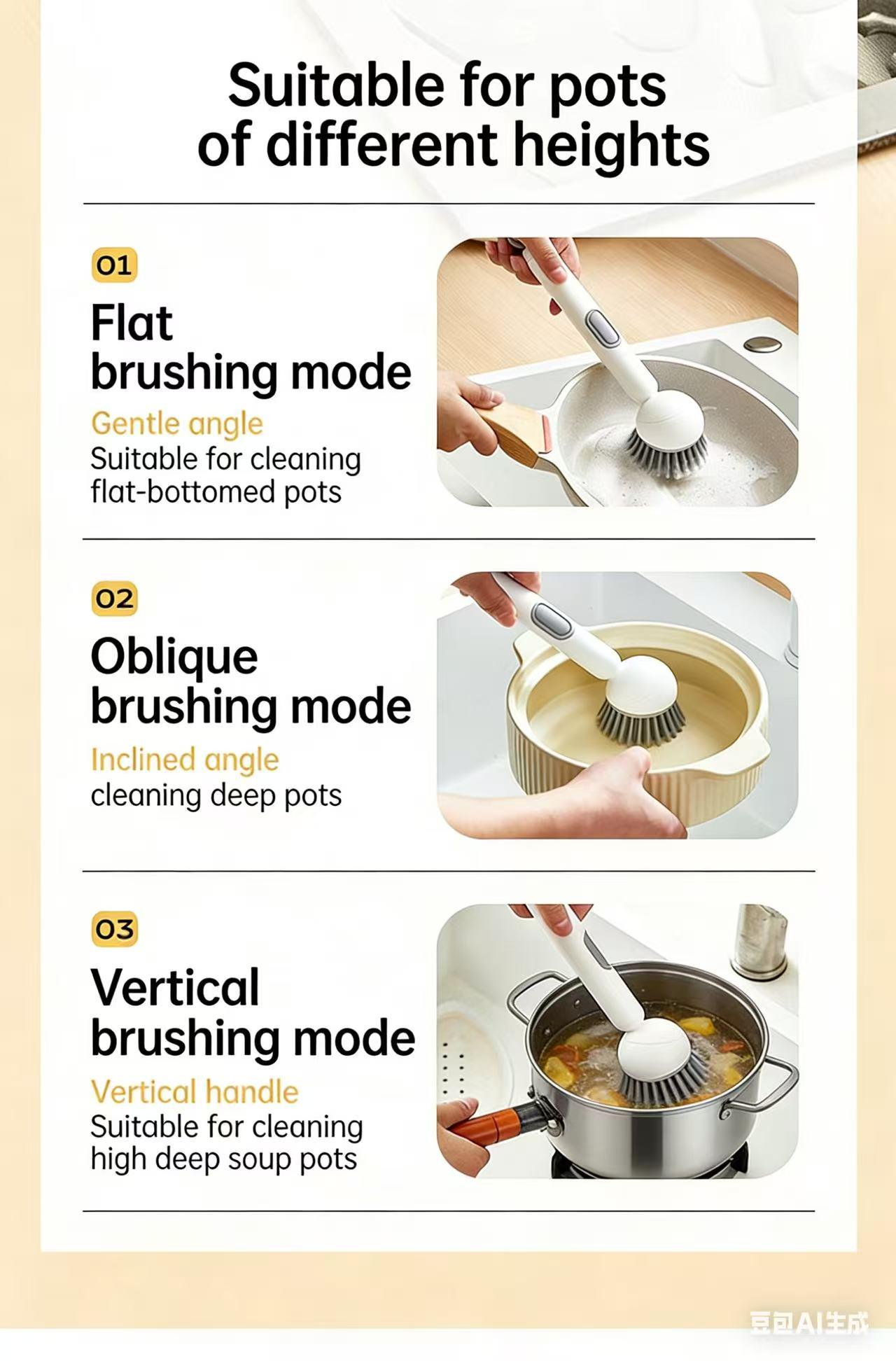 Multifunctional dishwashing brush, kitchen cleaning, convenient and practical gadget, suitable for kitchen cleaning, range hoods, cookware, and sinks