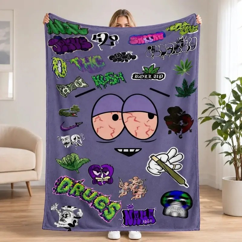South Park Towelie Flannel Blanket Soft Warm Cozy Throw for Sofa Bedroom Travel Camping Office Nap Gift Idea Lightweight Plush Fleece Blankets for Adults Kids Super Soft Thermal Blankets for All Seasons