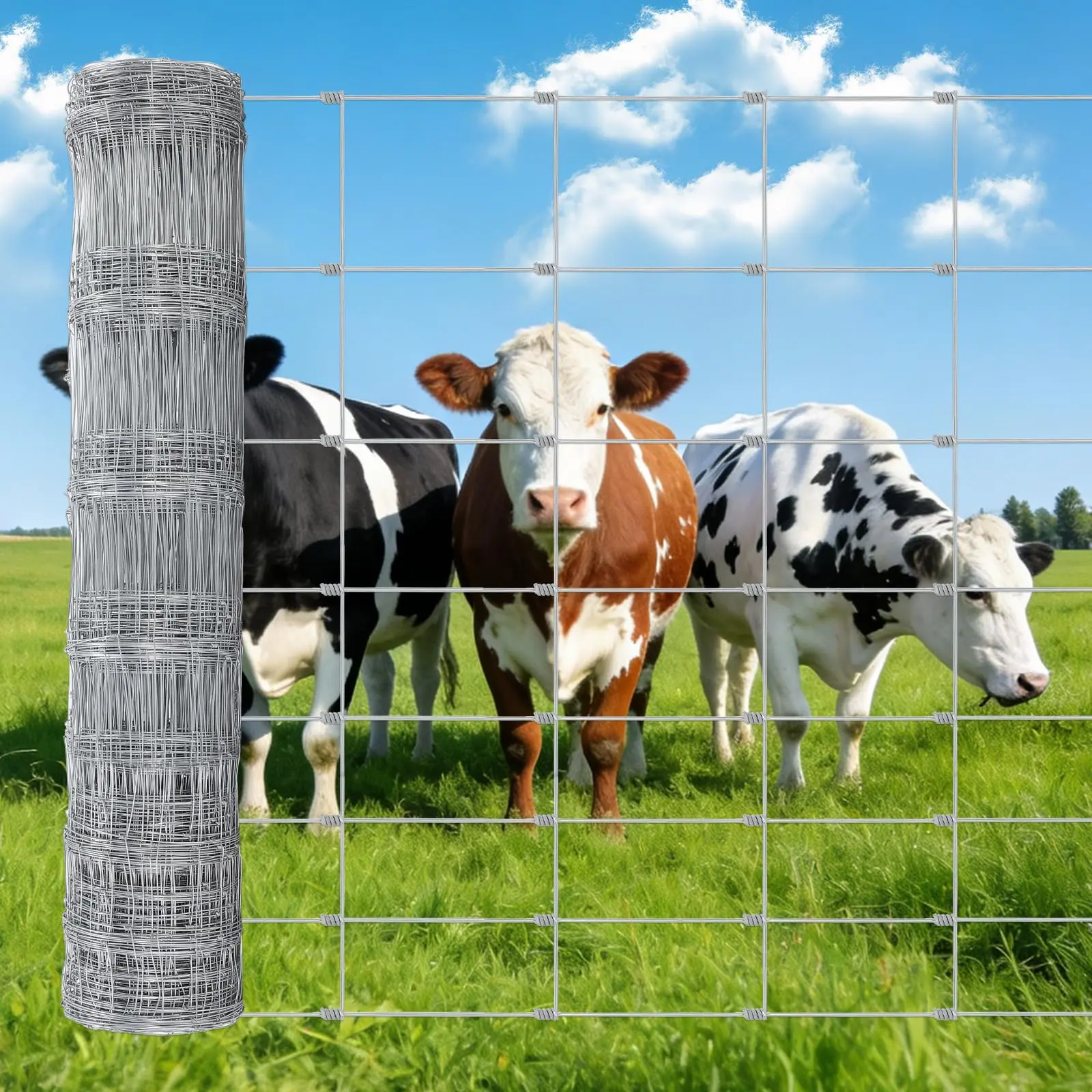 Cattle Fence 6 ft x 328 ft, Heavy Duty Galvanized Wire Fencing for Deer, Goat, Hog, Sheep, Heavy Zinc Coating Farm Wire Fence for Livestock & Yard Protection