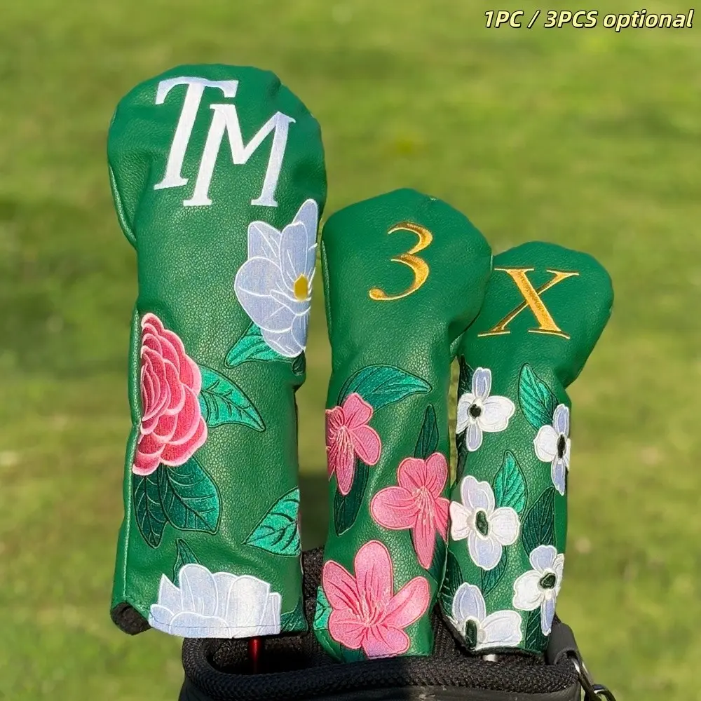 New Peony Flower Embroidery Golf Club Head Covers, Golf Accessories, Golf Gear, Golf Equipment, Golf Supply, Durable Dustproof Protection for Hybrid, Fairway Wood, Putter & Iron Clubs