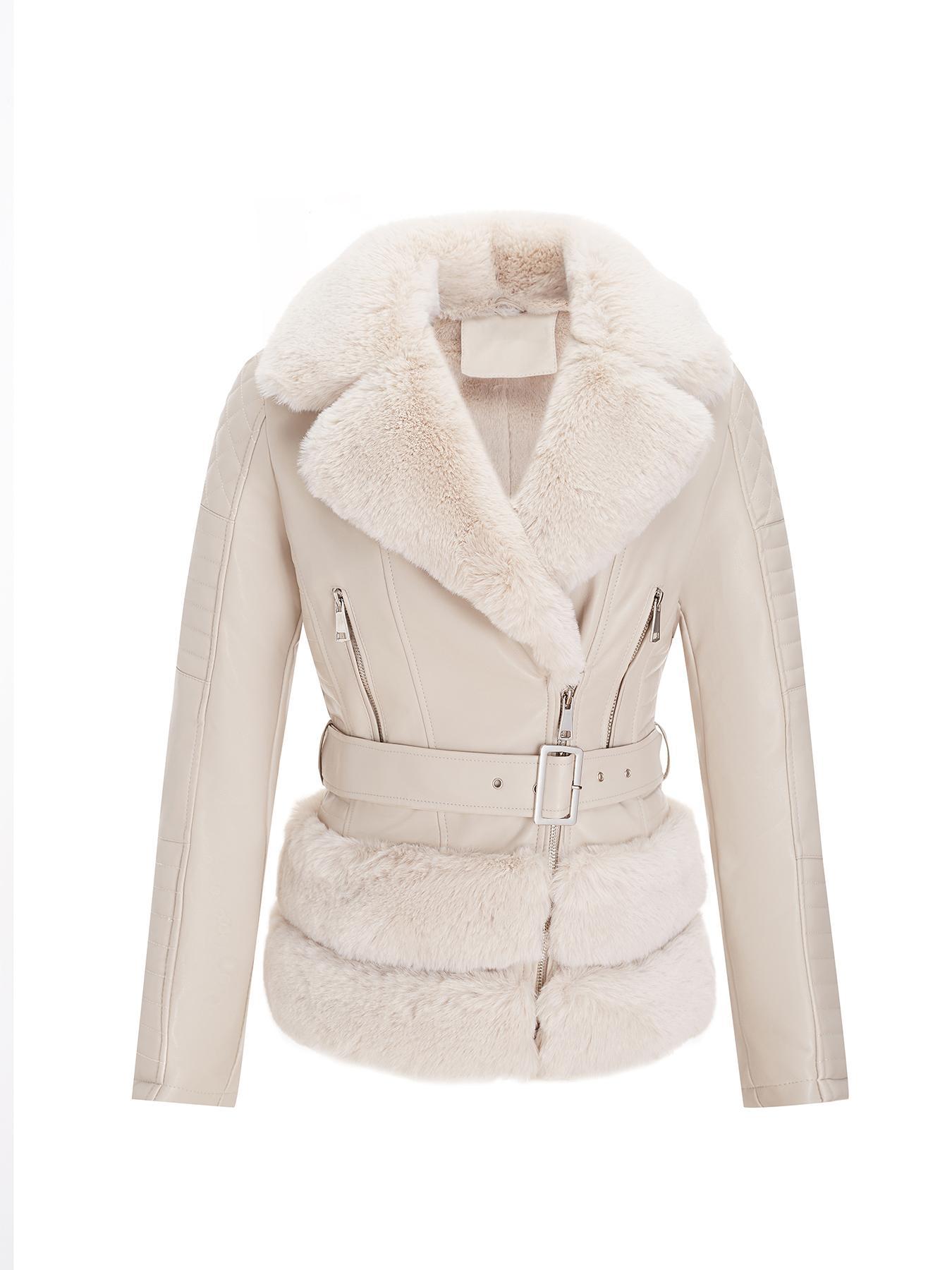 Women's Fall Winter PU Jacket, Vintage Style Fitted Long Sleeve Coat, Warm Daily Wear with Adjustable Waist Belt, Casual Plain Design