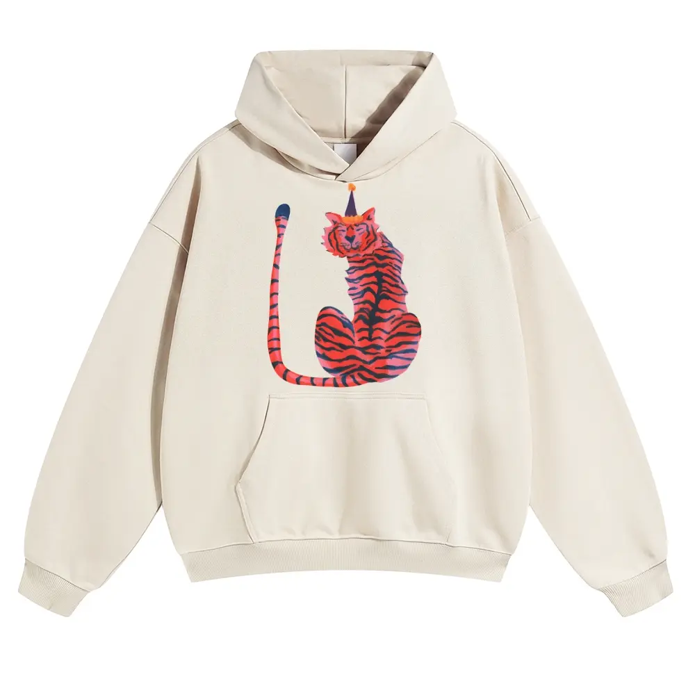 Unisex Cute Tiger Themed Birthday Party Graphic hoodie Personalized Pattern Y2k Clothing Round Neck hoodie,Women's Clothing 100% Cotton, Menswear, Top, Vintage Style,Summer Casual Oversized