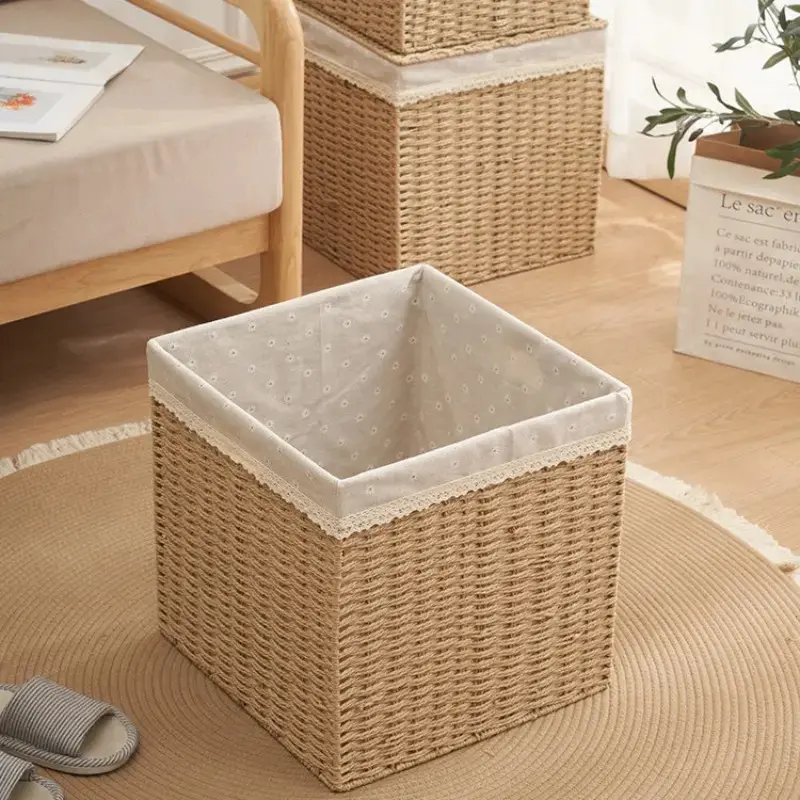 Decorative Storage Basket for Home Organization and Storage, Bedroom Organizer, Handwoven Cube Storage Bin with Neutral Boho Design for Shelves, Cabinets, Bathroom and Office, Lightweight Foldable Organizer Basket for Clothes, Toys, Accessories