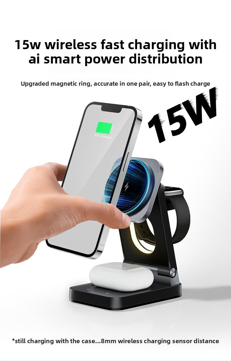 New foldable magnetic three-in-one wireless fast charger suitable for Apple phone stand wireless charging