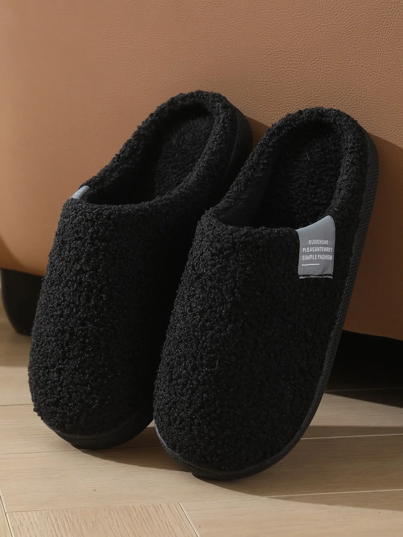 Plain Simple Plush Slippers, / Optional, Winter Indoor Home Warm Anti-Slip, Soft Comfortable Unisex Half Slipper