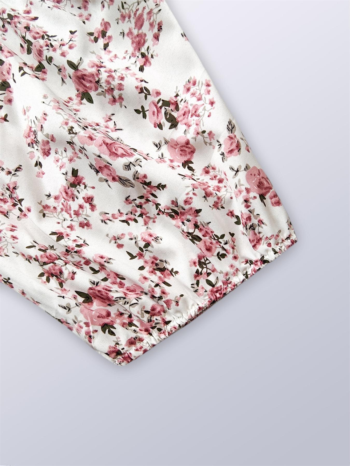 Women's Ditsy Floral Print Shirred Ruffle Hem Dress, Boho Fashion Square Neck Puff Sleeve Dress for Holiday, Daily and Casual Wear, Ladies Dress for Summer, Cute
