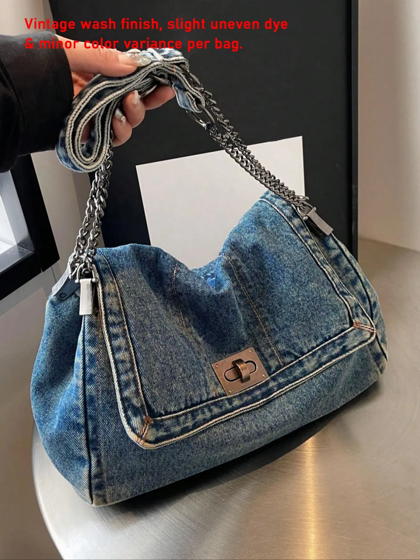 Fashion Denim Chain Shoulder Bag, 2026 New Styling Casual Versatile Crossbody Bag for Women, Trendy All-match Commuter Bag for Daily Travel Work Commute