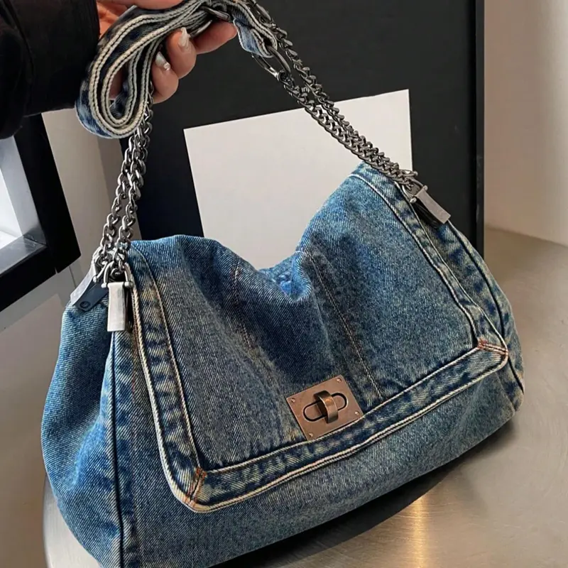 Fashion Denim Chain Shoulder Bag, 2026 New Styling Casual Versatile Crossbody Bag for Women, Trendy All-match Commuter Bag for Daily Travel Work Commute