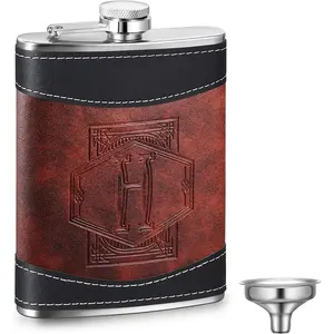 Personalized Groomsmen Flask 8 oz Stainless Steel Monogram Hip Flask for Men Leather Birthday Gift for Dad Grandpa Wedding(Letter H)