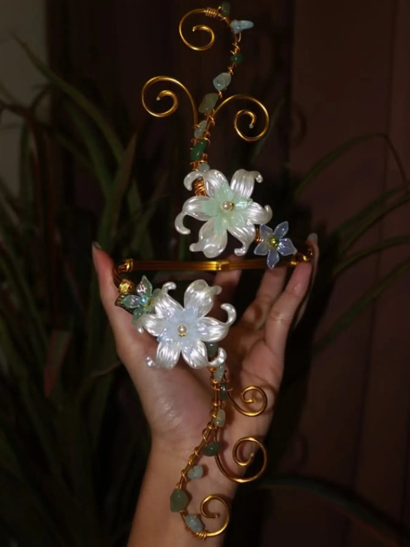 Forest Fairy Flower Arm Ring, Spiral Jade Stone Bracelet, Ancient Style Hanfu No-Hole Wristband, Unique High-End Jewelry, Exquisite Bracelet, High Quality Bracelet