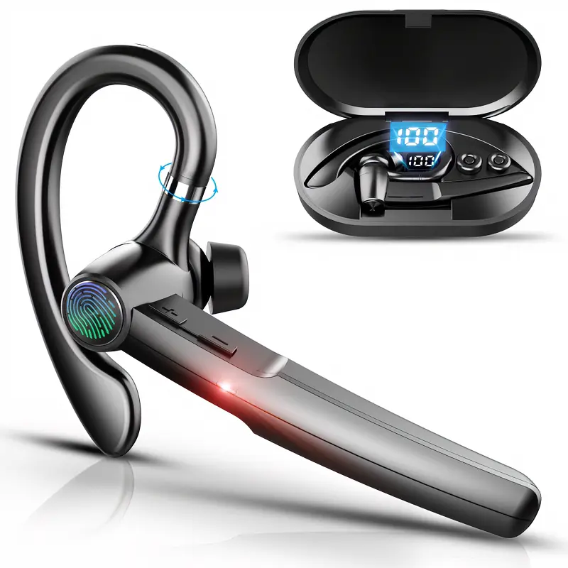 Waterproof Bluetooth 5.3 Single Ear Headphone with Mic, IPX5-Rated Wireless Earbud for Truck Drivers, 48H Talk Time, 400mAh Charging Case, Noise Cancelling Digital Earpiece, Type-C Charging