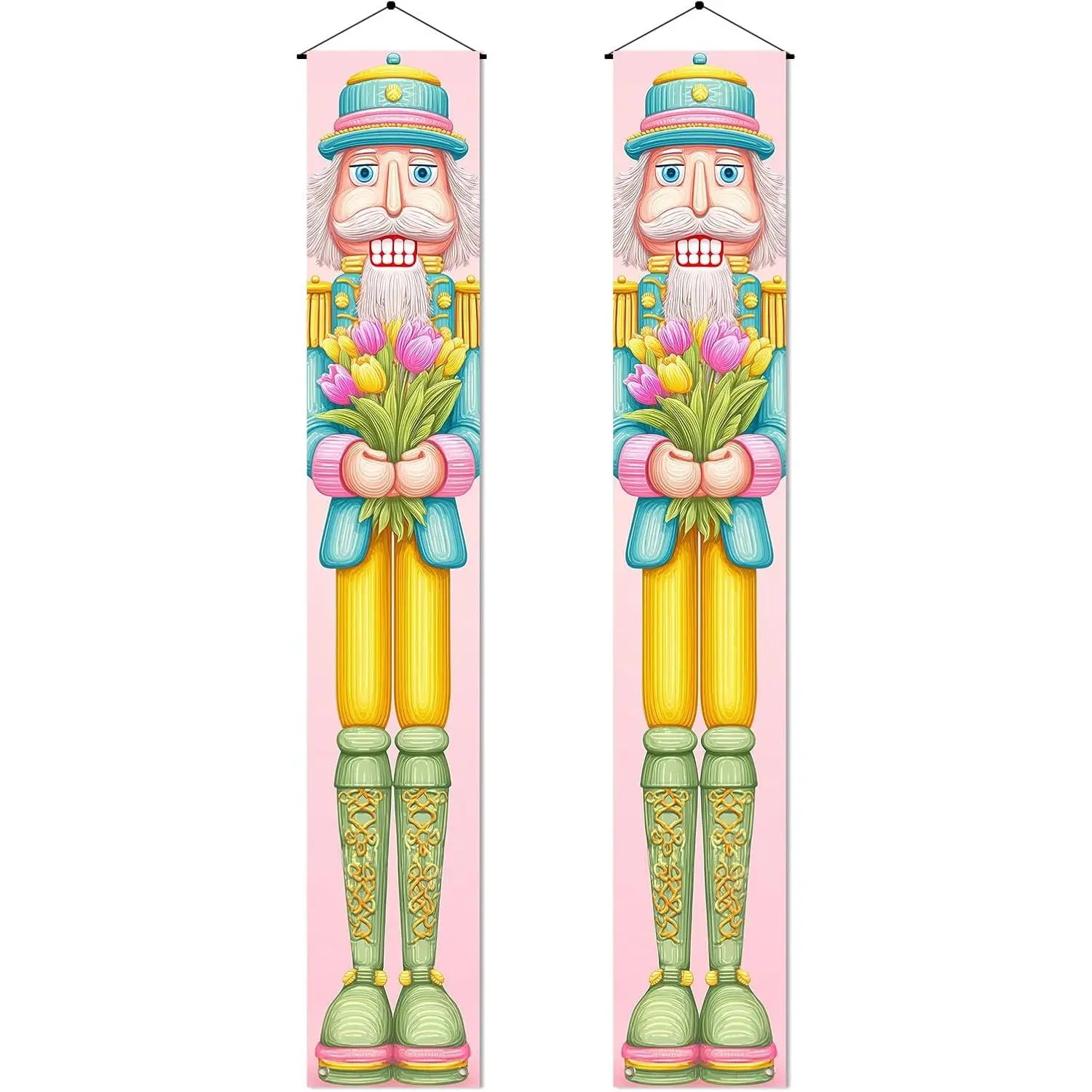 Spring Nutcracker Door Banner 12x72 Inch Spring Floral  Banner Nutcracker Decor  Bouquet Porch Sign Summer Door Cover for Front Porch Wall Seasonal Holiday  Decorations