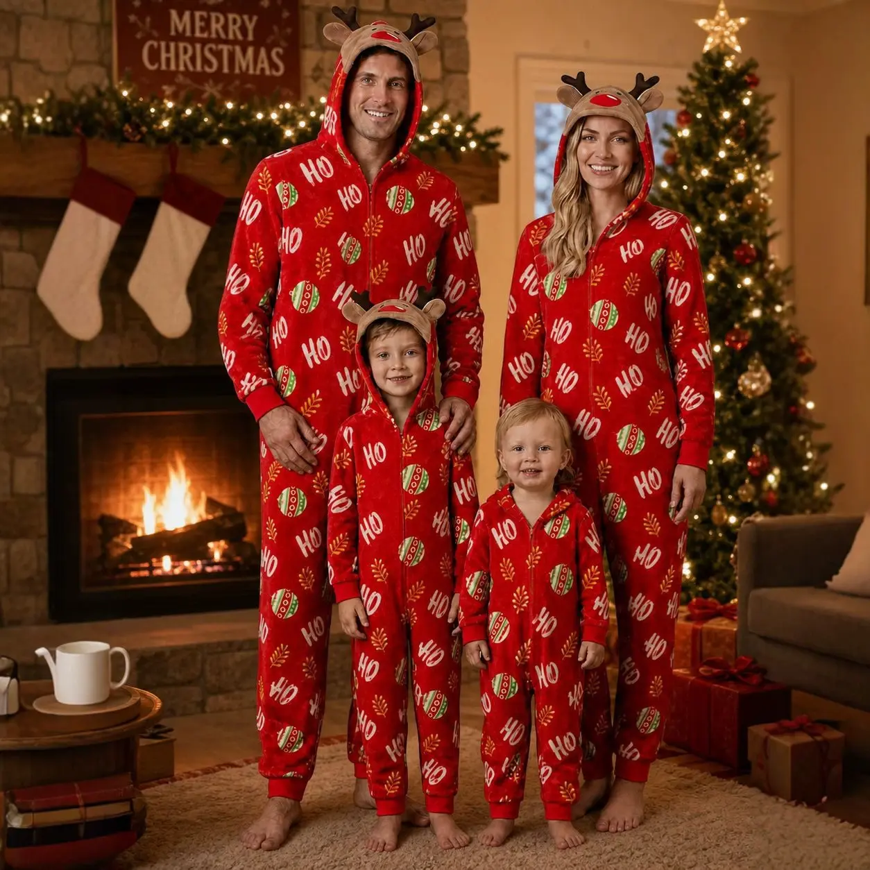 Family Matching Christmas Elk Print Flannel Onesie Pajamas - Thick Warm, Loose Fit Parent-Child Sleepwear for Xmas Photo Outfits (Sports & Outdoor Clothing Set)