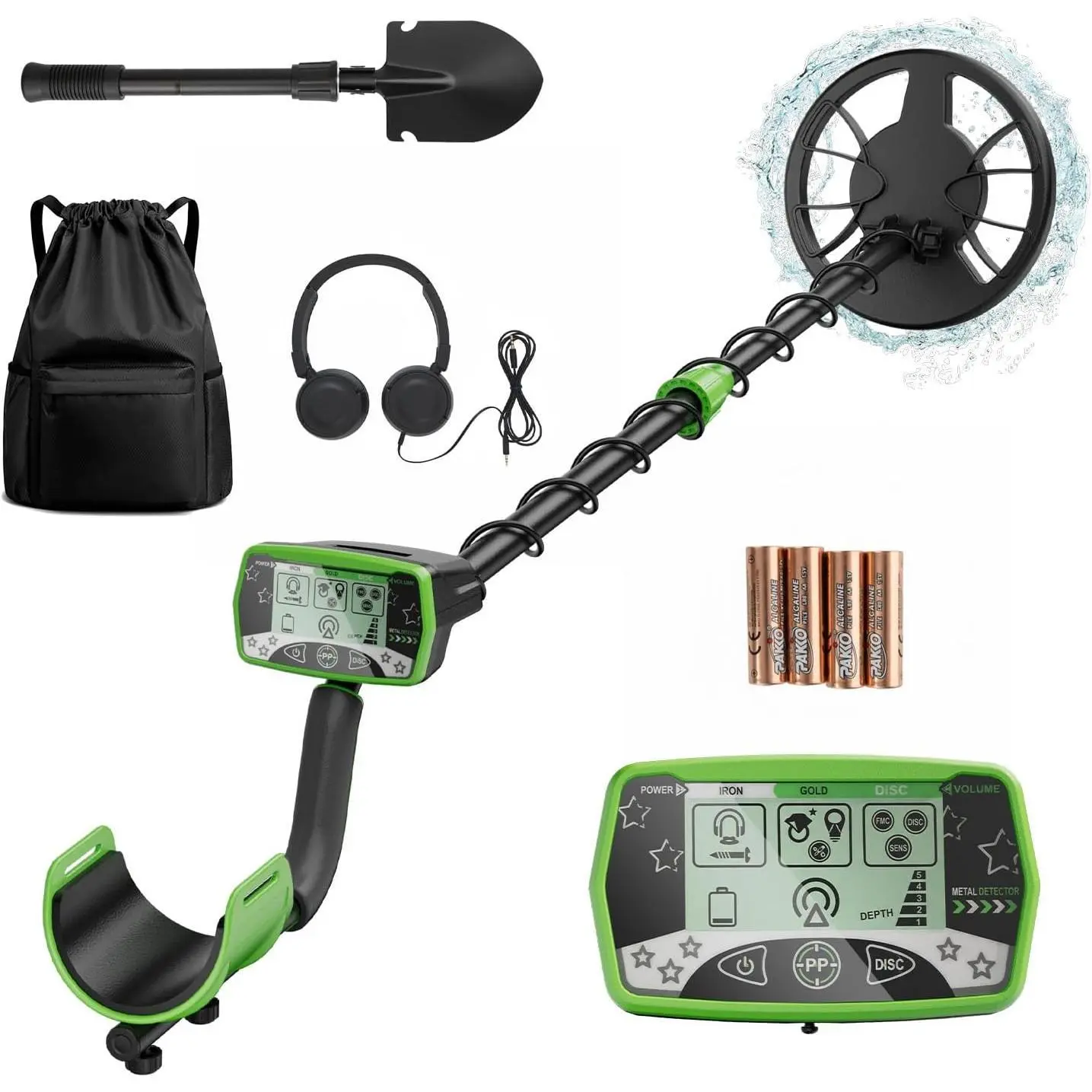 8-inch Waterproof Metal Detector Full Kit for Adults, Unisex Beginner Treasure Hunts Tool with Dual Modes, Backlit LCD Display, Backpack, Batteries, 10" Deep Detect for Beach, Camping Trip