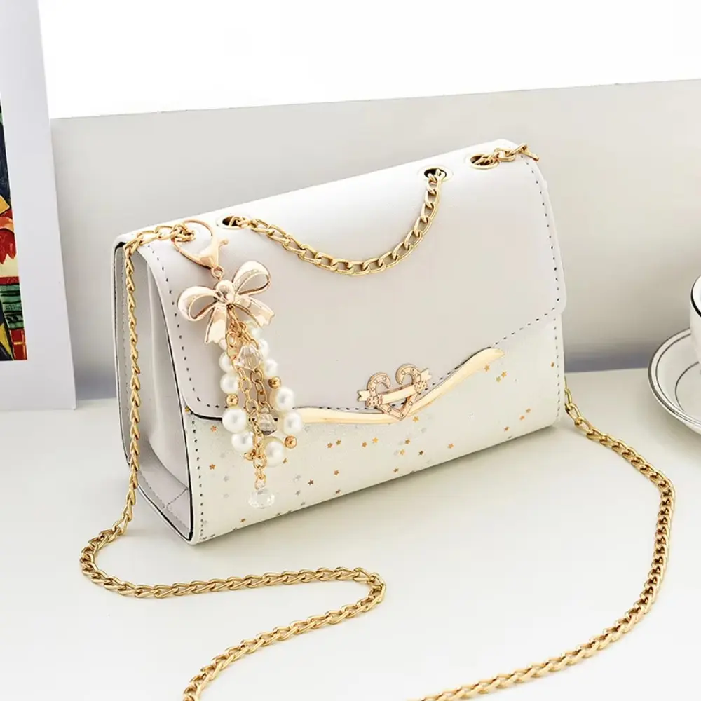 Women's 2-Tone Glitter Star Mini Crossbody Bag, Lightweight PU Handbag with Rhinestone Heart Buckle & Pearl Bow for Casual Dating, Handbags For Women, Casual Wear, Shoulder Purse, Plaid Plain, Pu Nylon Metal, Waterproof Light, Zip Closure
