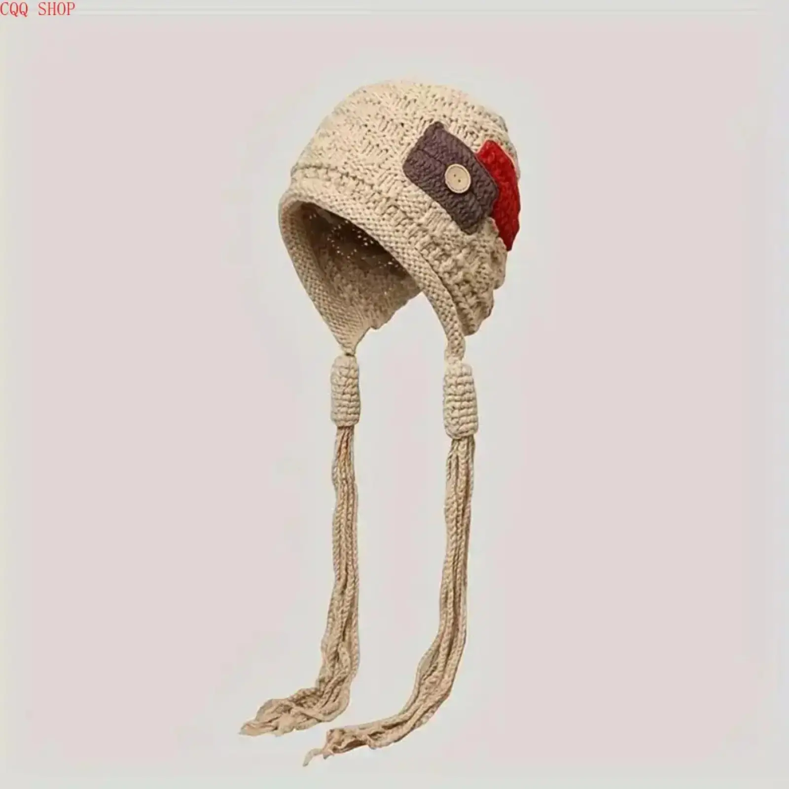 Women's Patchwork Earflap Knit Hats, 2-in-1 Winter Set with Attached Lined Neck Warmer and Tassels, Windproof for Skiing, Ear Warmers Hats, Seamless Coverage Reduces Cold Gaps, Cold Weather Outfit, Boho Style Hats
