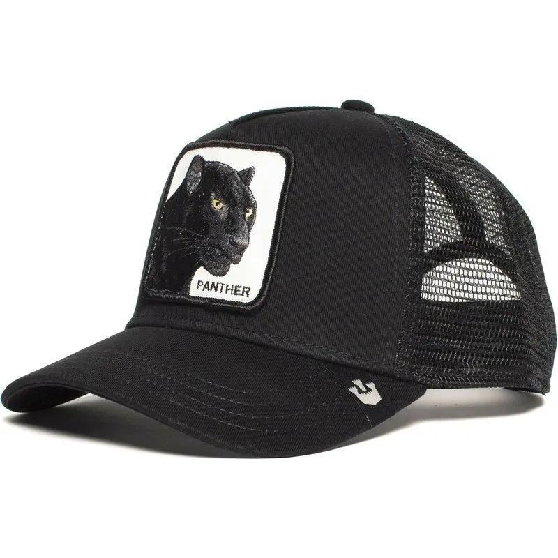 Unisex Mesh Trucker Hat with Embroidered Panther Patch, Breathable Animal Print Style with an Adjustable Fit casual outdoor headwear, Mens Hats, Mesh Fabric