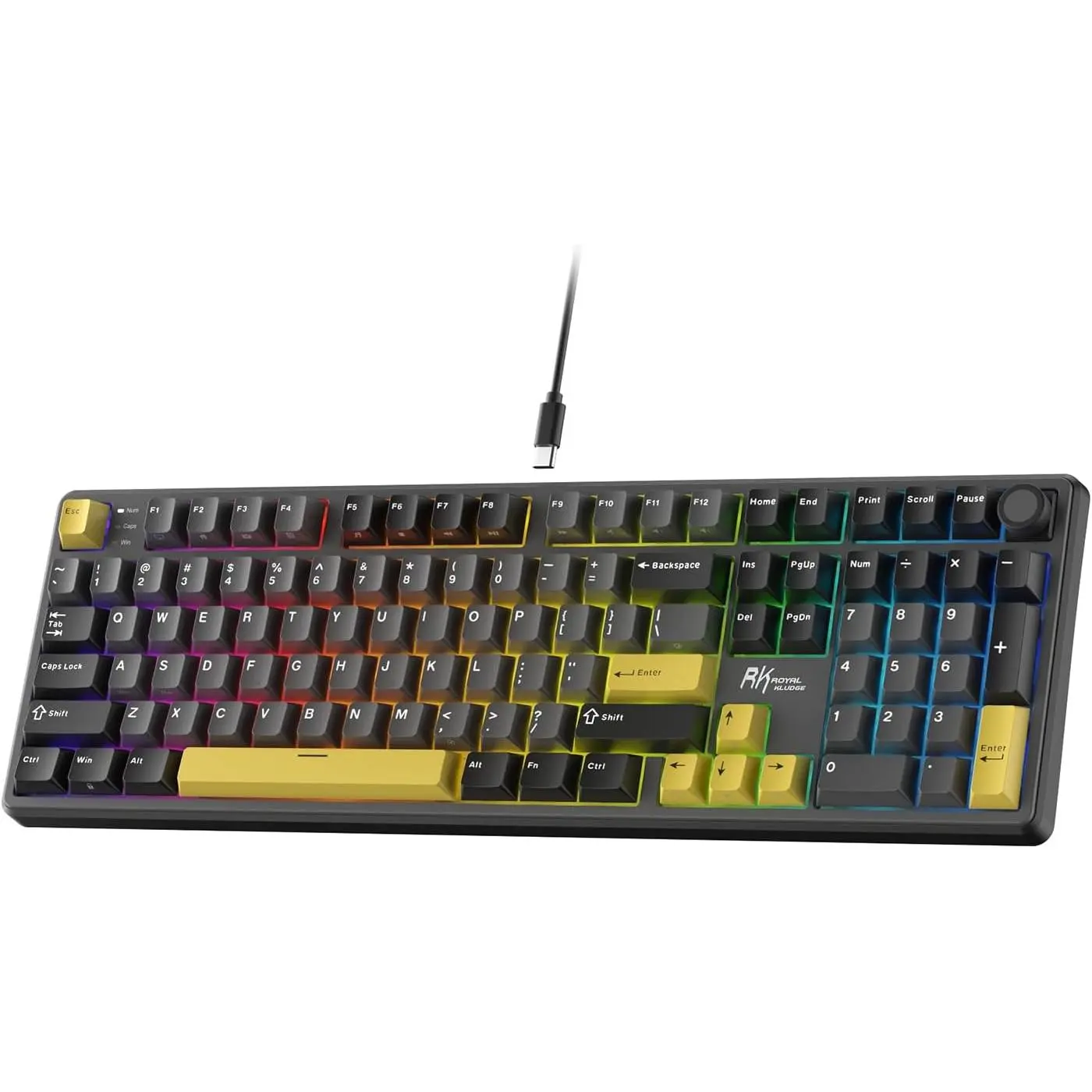 RK ROYAL KLUDGE X104 Wired Full Size Mechanical Gaming Keyboard, Metal Knob | Creamy Keyboard with Number Pad,104 Keys RGB Computer Keyboard Hot Swappable Linear Switch, Online Software for Wins/Mac sohochic