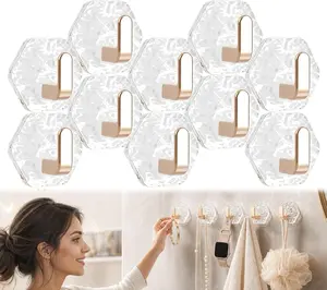 Self-adhesive hooks, pack of 10 or 20, wavy hexagon design, strong adhesive hooks, waterproof and rustproof, for bathroom, kitchen, keys, towels, and coats, home storage organizer, easy installation