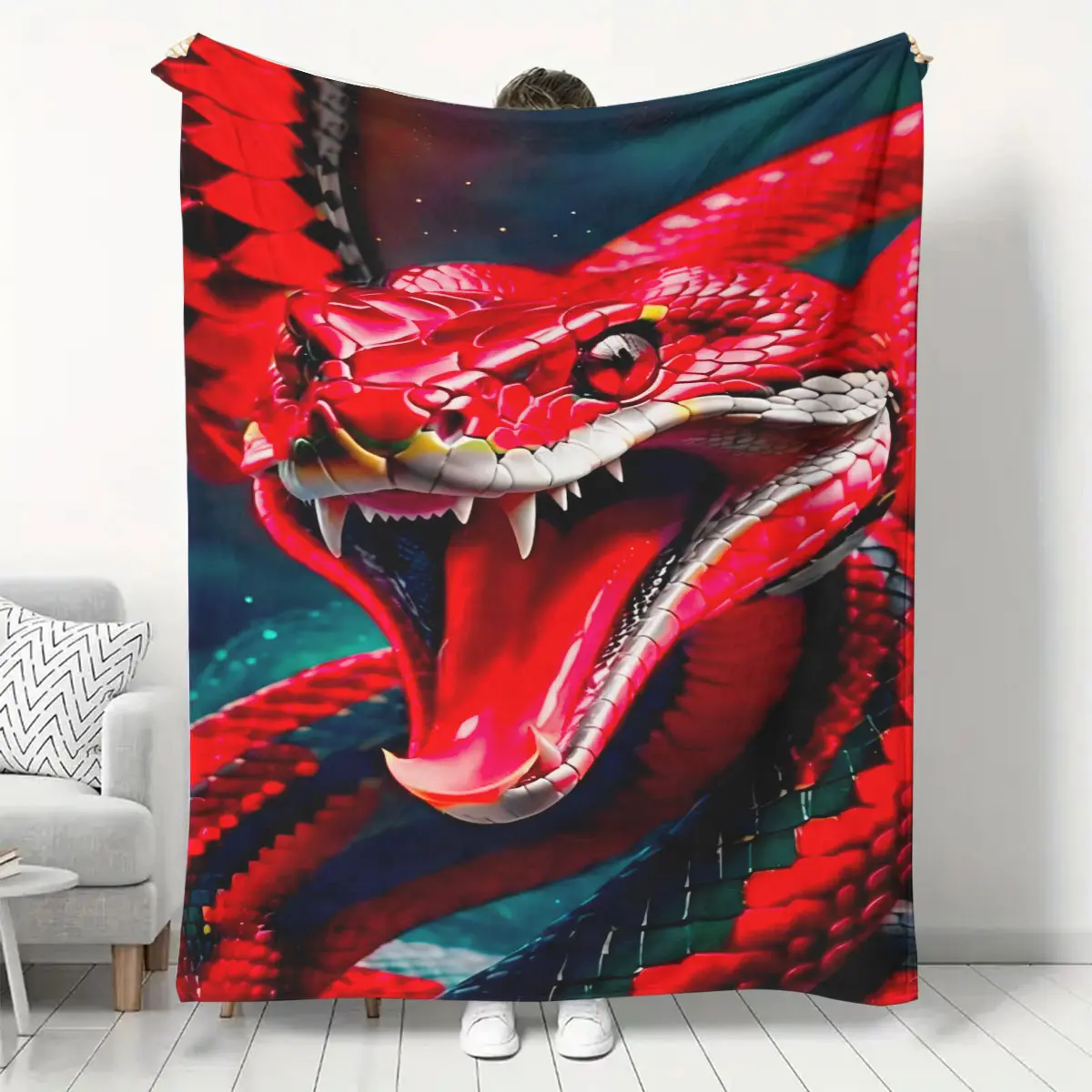 Boho Style Multicolor Blanket with Snake Pattern, Soft Casual Home and Office Blanket, Warm Nap Blanket, Perfect Gift