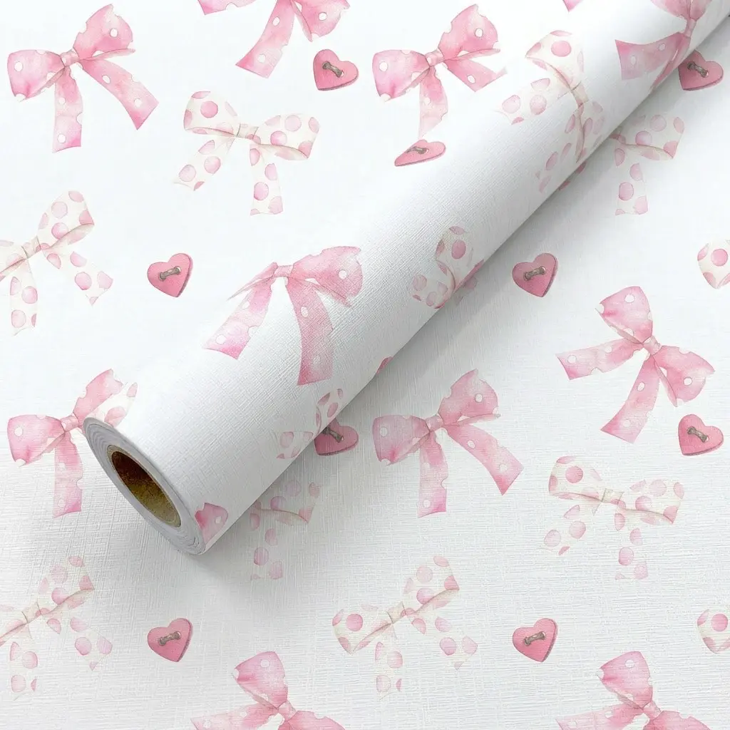 Bow Heart Self-Adhesive Wallpaper, Waterproof Removable Wall Sticker, DIY Wallpaper for Kids Room, Bedroom, Living Room, 44.5cm Wide