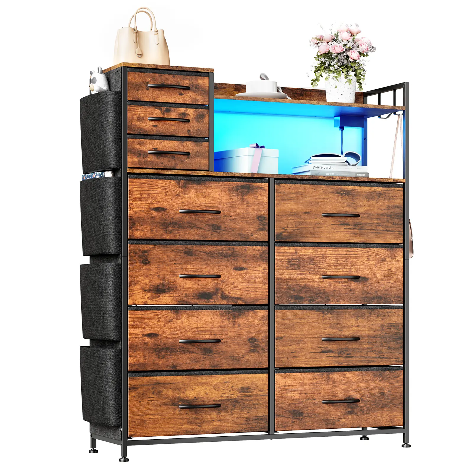 11 Drawer Fabric Storage Organizer Tower with MDF Top Metal Frame Bedroom Closet Dresser Storage Unit for Clothes Toys Office Supplies