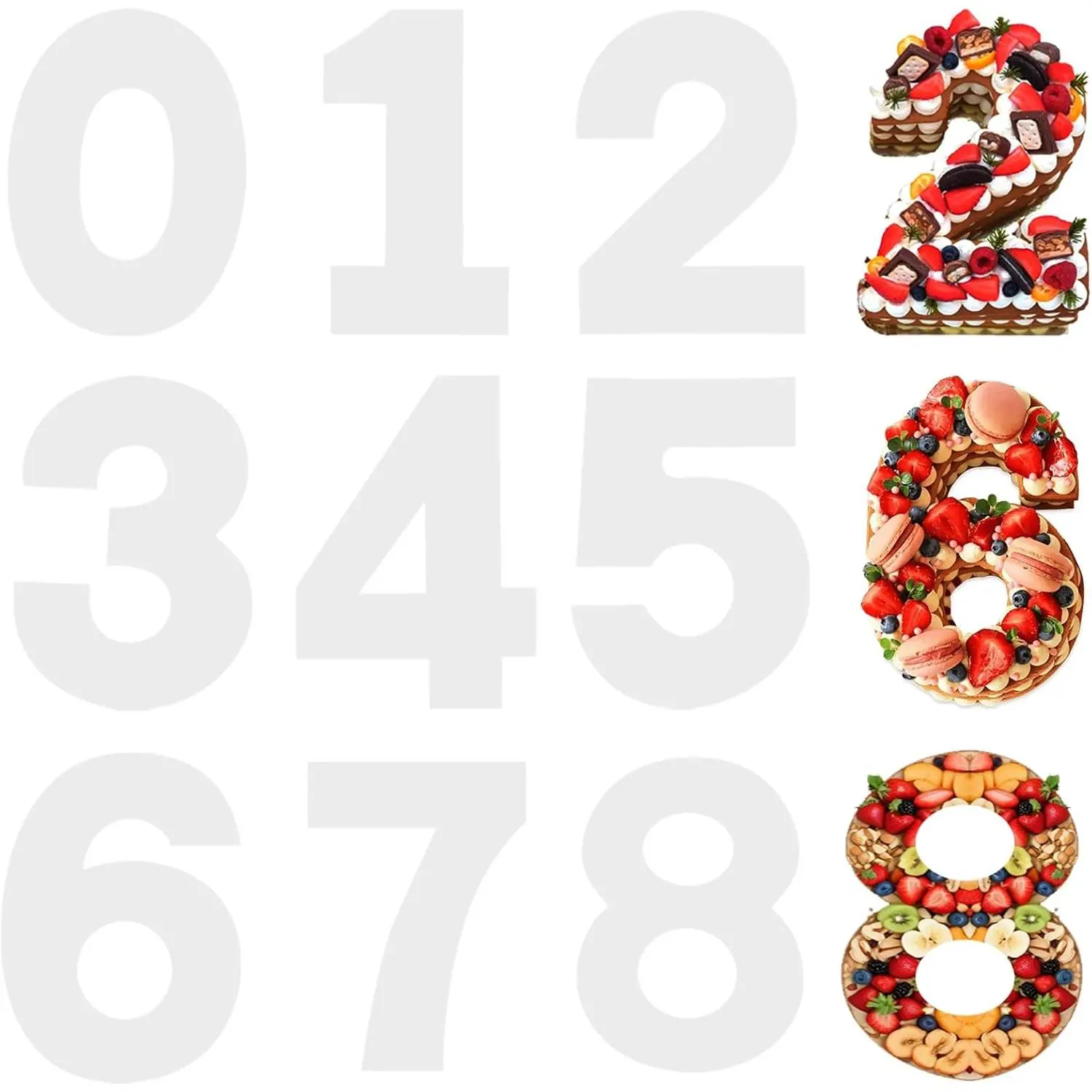 12 Inch Large Number Cake Molds 0-8 Cake Number Stencils 9 Pieces Numerical Painting Stencils Template Baking Moulds Baking Tools for DIY Numbers Cakes Cookies