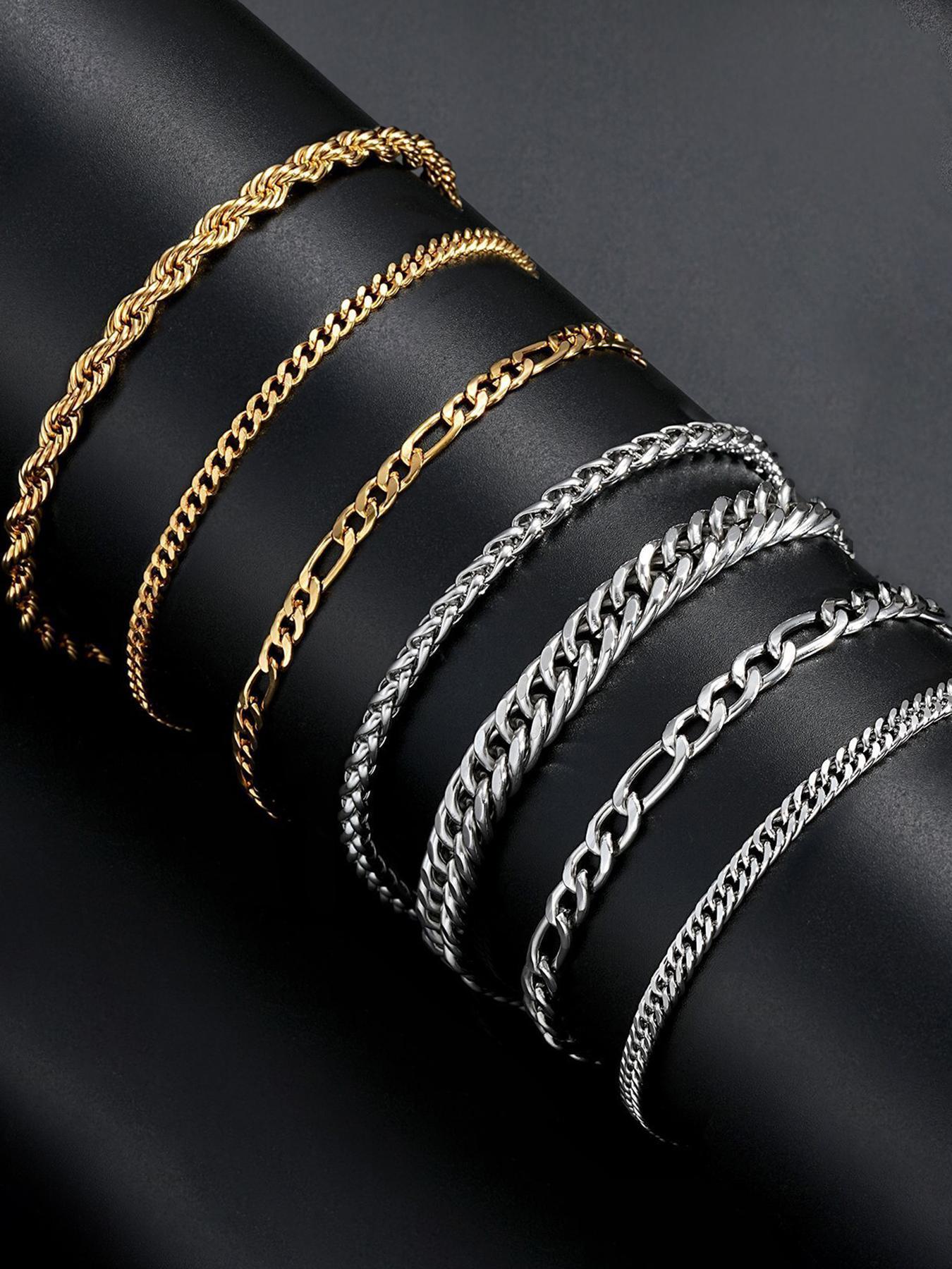 Men's Simple Plain Stainless Steel Link Chain High Quality Bracelet, Casual Fashionable Jewelry for Party, Daily Clothing Decor, Trendy All-match Elegant Jewelry Bracelet for Birthday Gift Couples Gifts, Stackable Bracelets Stack, Snake Chain Bracelet