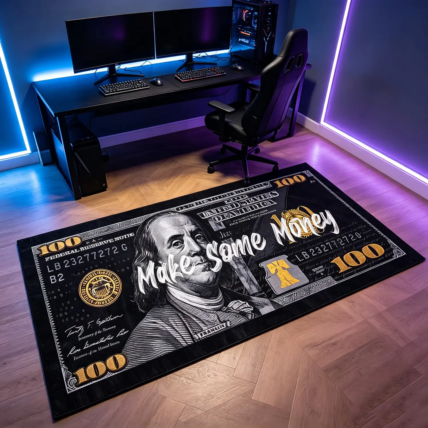 Vintage Us $100 Bill Print Rug, Personalized Character Pattern Long Mat, Inspirational Text Carpet, Washable Home Rug, Indoor Rug, Living Room Rug