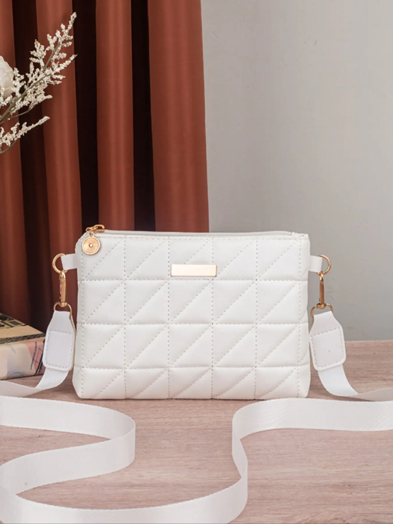 Fashionable Solid Color Quilted Design Crossbody Bag, Lightweight Zipper Shoulder Bag, Casual Versatile PU Leather Bag for Daily Use