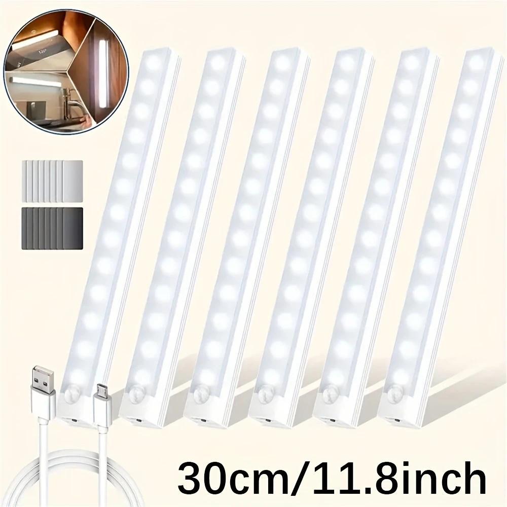 No Wiring Needed Under Cabinet Lights 6 Pack, Motion Sensor Turns On Instantly, 11.8in Rechargeable Magnetic Stick On Lights,White Color Temps Dimmable, Perfect Under Counter Lighting for Kitchen, Stairs, Closet, Night Use