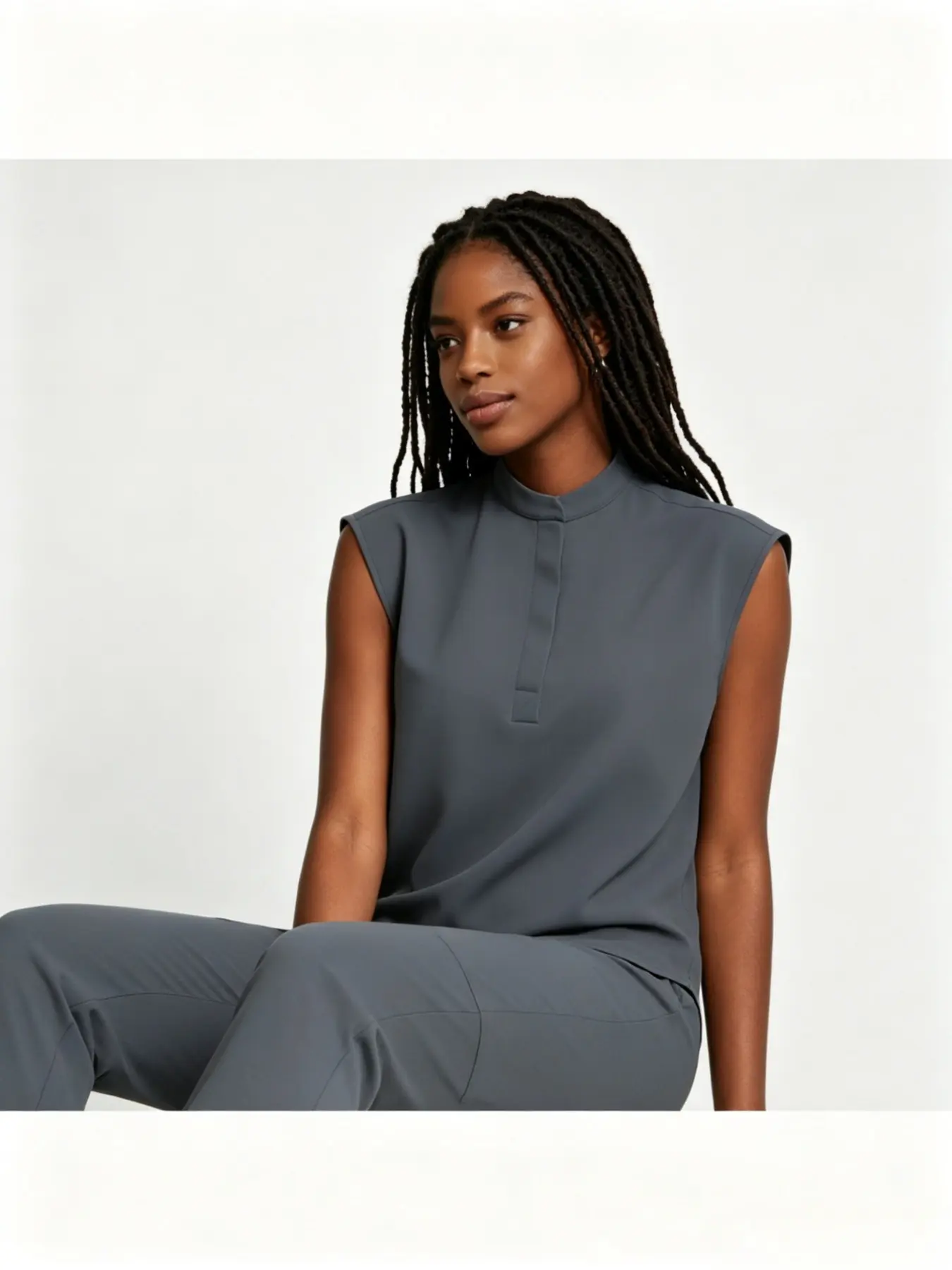Women Stand Collar Batwing Sleeve Two-Piece Scrub Set Loose Multi-Pocket Uniform for Hospital Daily Work