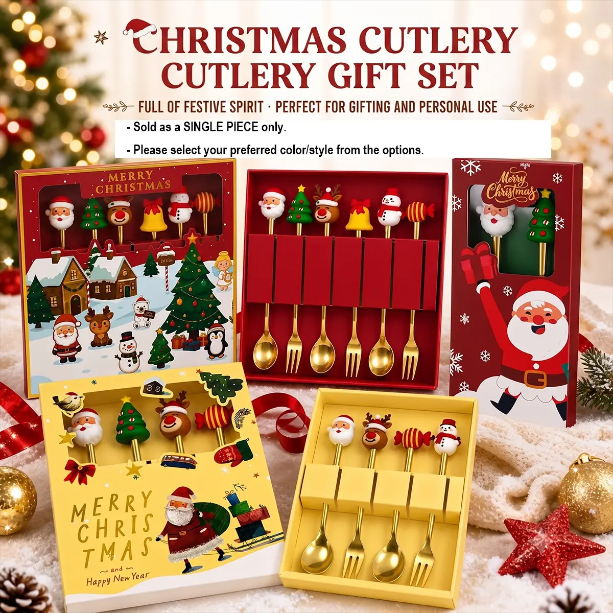 6Pcs Christmas Decorative Spoons, Stainless Steel, Reusable Coffee Tea Dessert Stirring Spoons, Santa Snowman Tree Star Design for Kitchen, Home, Office, Christmas Party, Holiday Gift