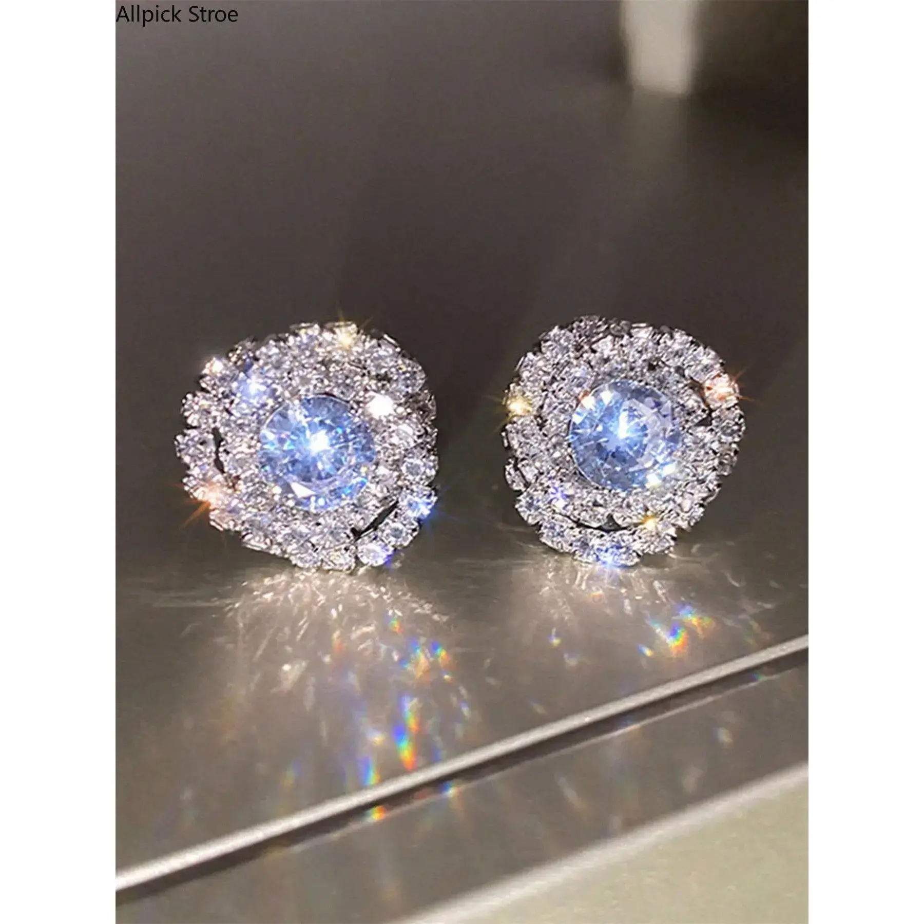 Statement Stud Earrings for Women, Sparkling Cubic Zirconia Halo Jewelry for Wedding, Party, or Anniversary Gift