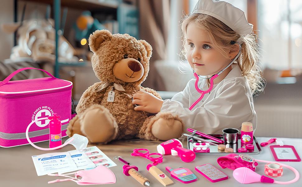 Doctor Kit for Girls, 34 Pcs Doctor Kit for Toddlers 3-5 with Storage Bag & Real Stethoscope, Pretend Play Set for Boys Girls Fun Role Playing Game Doctor Kit for Girls, 34 Pcs Doctor Kit for Toddlers 3-5 with Storage Bag & Real Stethoscope, Pretend Play Set for Boys Girls Fun Role Playing Game