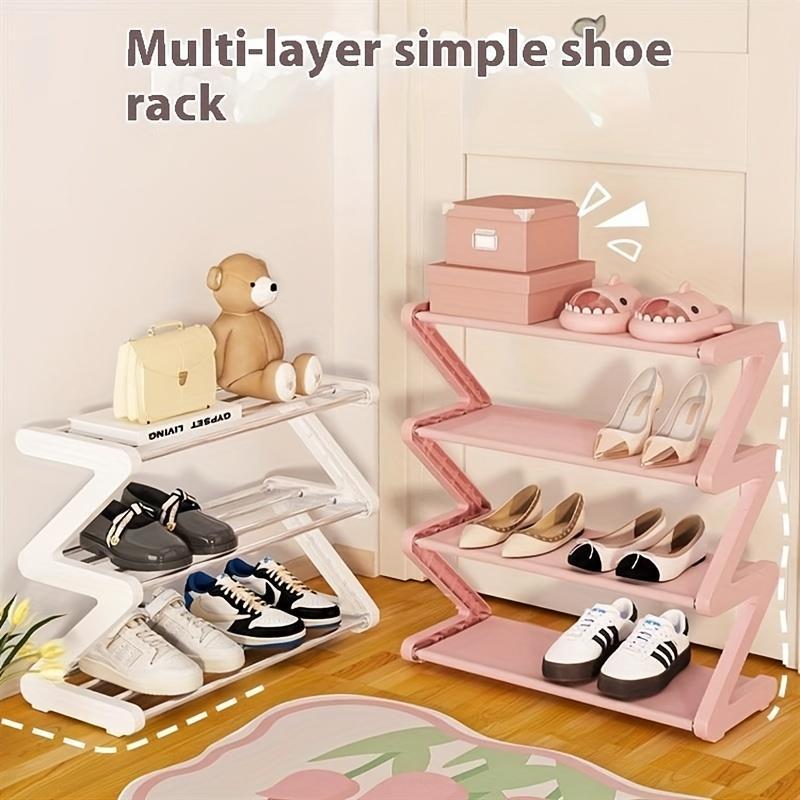 4-Layer Z Shaped Shoe Rack, Stackable Easy-to-Assemble Shoe Storage Organizer for Home, Dorm & School,Space Saving Stackable Shoe Organizer for Living Room & Dorm