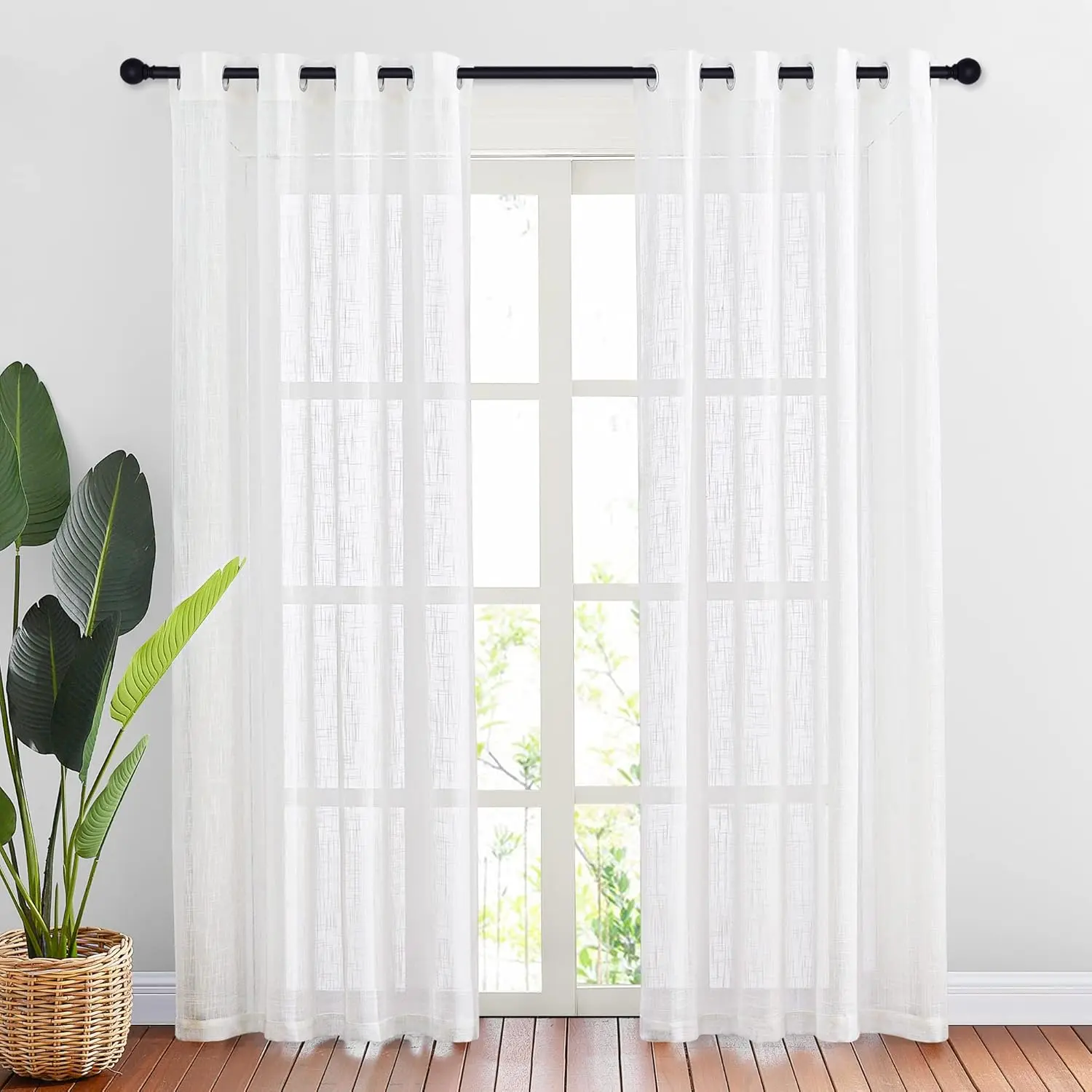 White Sheer Curtains for Windows, 84 inches in length, with grommet tops and semi-sheer vertical drapes, providing privacy and light for bedrooms/living rooms/doors, 52 inches wide, 2 pieces.