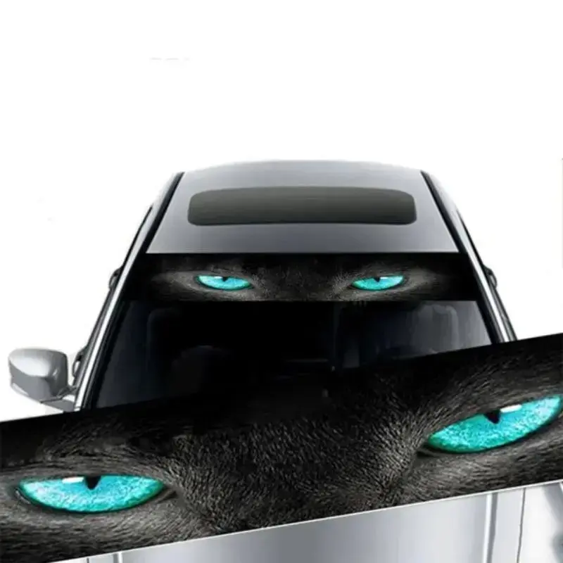 Ghost Wolf Eyes 3D Car Windshield Decal, Blue Glitter Vinyl Sunshade Sticker, UV Protection Front Windshield Decorative Film, Cool Styling Auto Exterior Accessories for Car Decoration