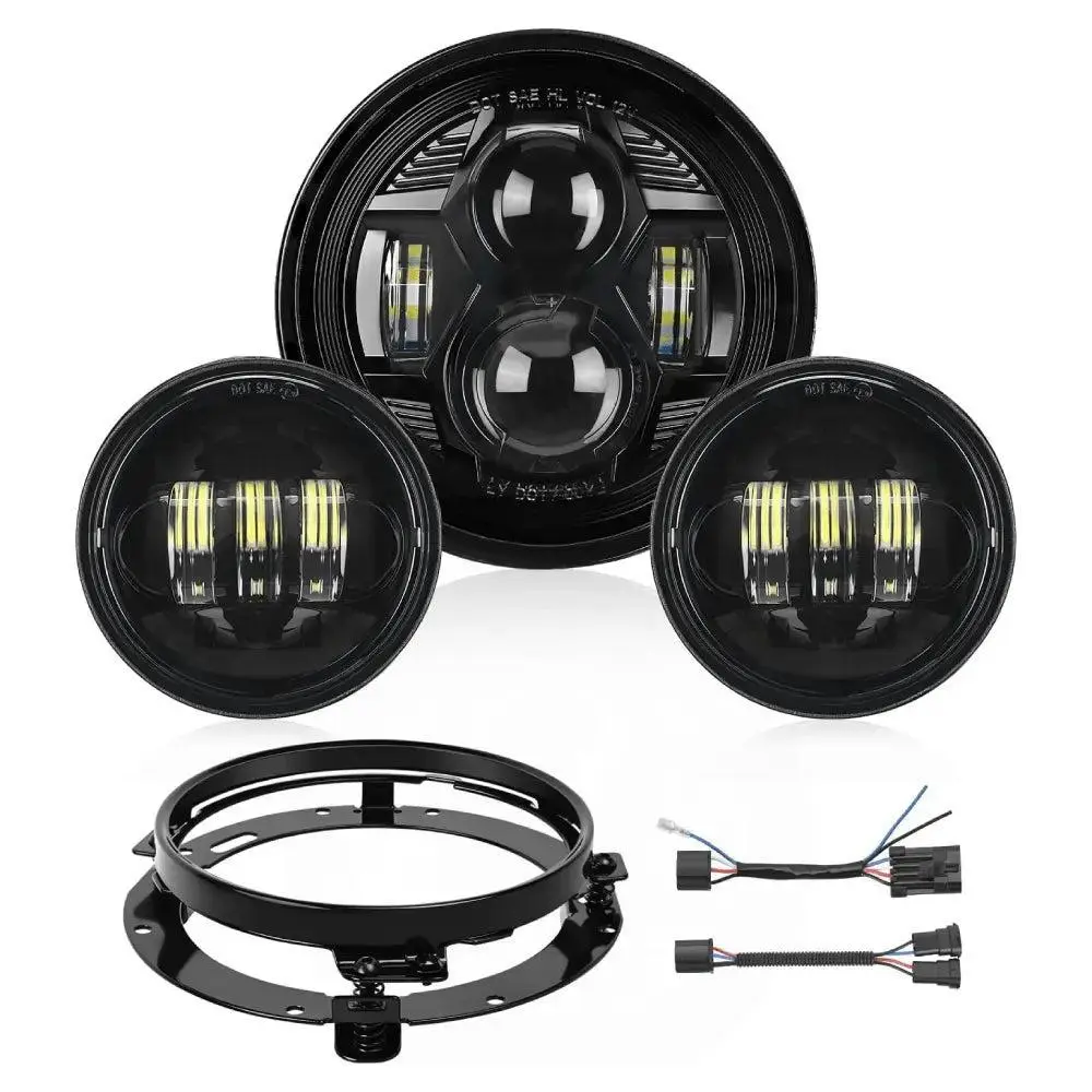 Nilight Black Motorcycle LED Headlights & Fog Lights Kit - 7in Headlight, 4.5in Fog Lights, 3500lm per Bulb, Waterproof, Dust-Resistant, Cooling, PC Material, Easy Install, Mountable, Night Driving LED Light, Fit 2005-2013 FLHTCU, 2010-2016 FLSTFB, Dustpr