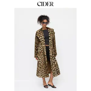 Cider Oversized Leopard Notched Collar Button Faux Fur Longline Coat SummerFinds