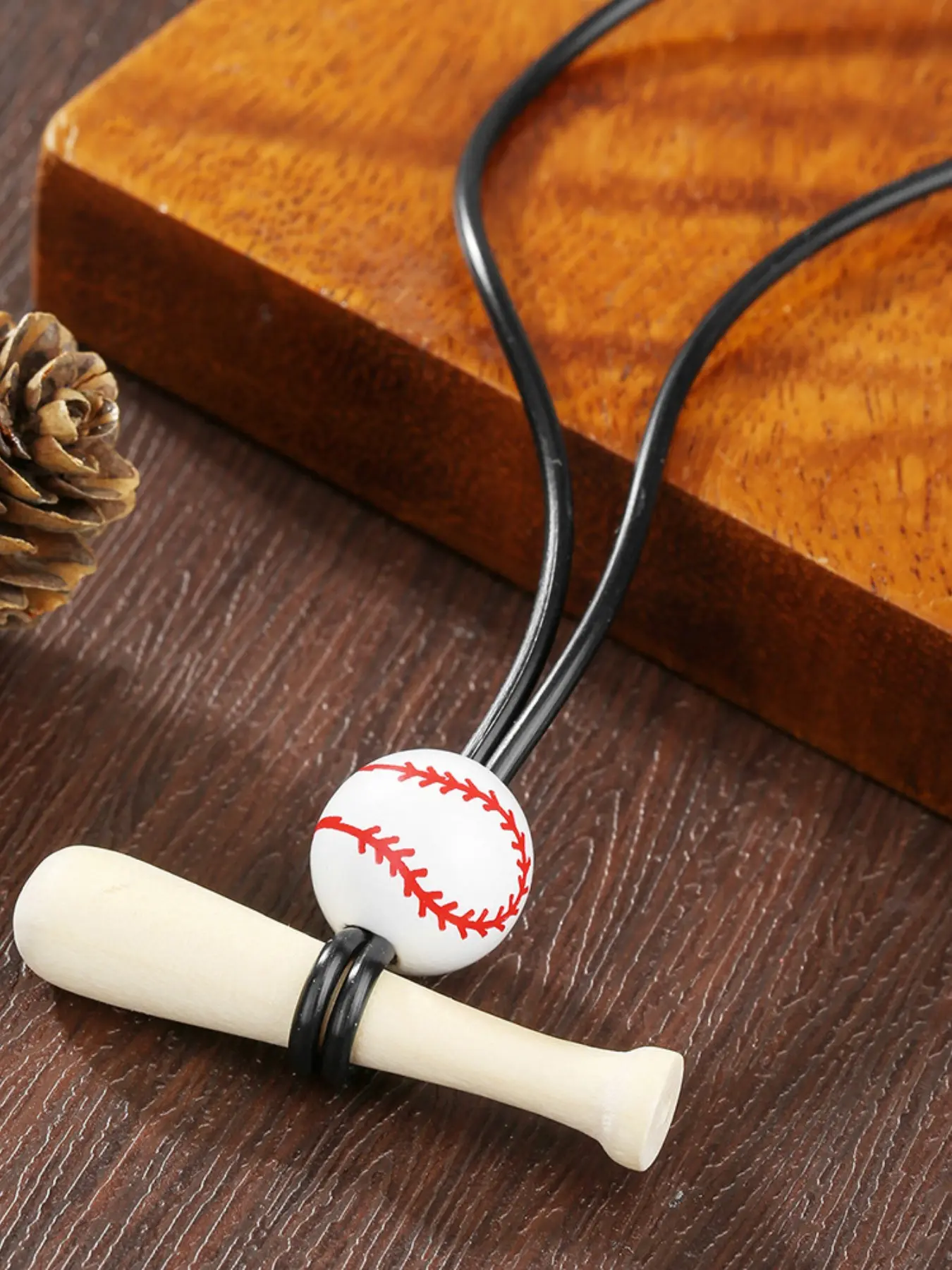 Creative Wooden Baseball Bat Pendant Necklace, Adjustable Leather Sports Gift, Trendy Accessory for Baseball Lovers, Perfect Present