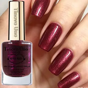 Tinovo Uno Kiss Red Nail Polish 12ml, 4-in-1 Strength+Care Formula, Quick Dry, No UV Required, Lacquer-Shine & Plumping Effect, Long-Lasting Satin Glow, Nail Strengthener, Improves Brittle & Weak Nails, Brightens Skin Tone, Perfect Holiday Present