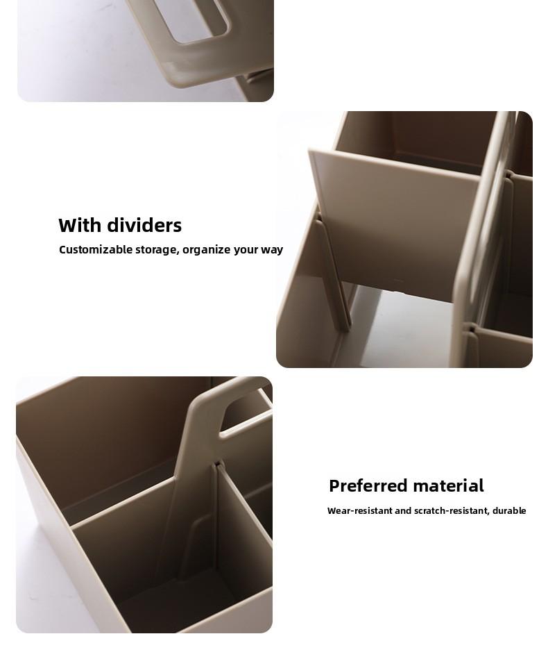 Desktop storage basket with handle, office supplies organizer, compartmented large-capacity stationery and miscellaneous small items storage box