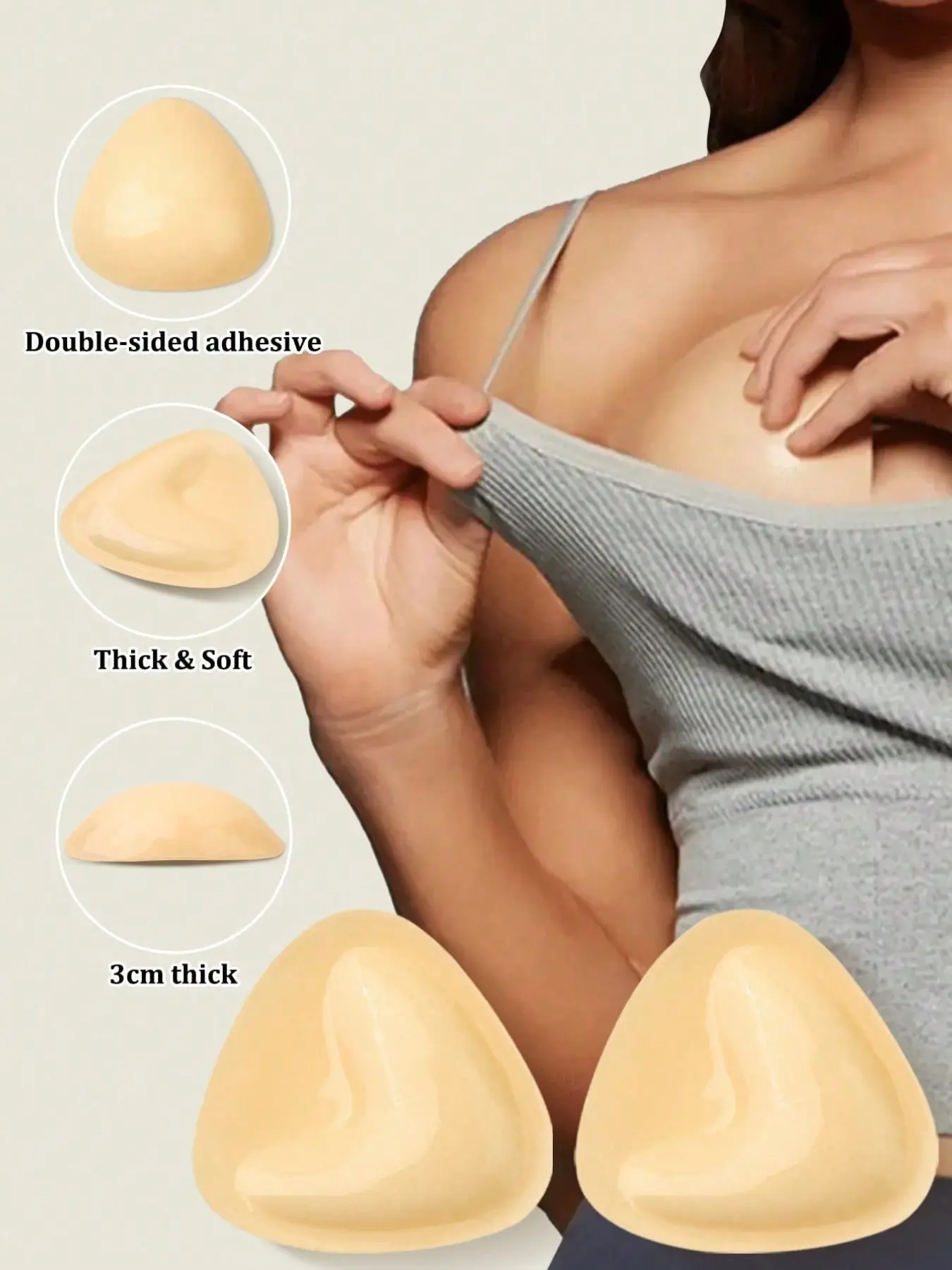3cm Thick Double-Sided Adhesive Bust Pads, Bra Padding Inserts, Cleavage Enhancing Sticky Bra Push Lift Inserts, Suitable for Bras and Swimwear, Comfortable and Secure Fit